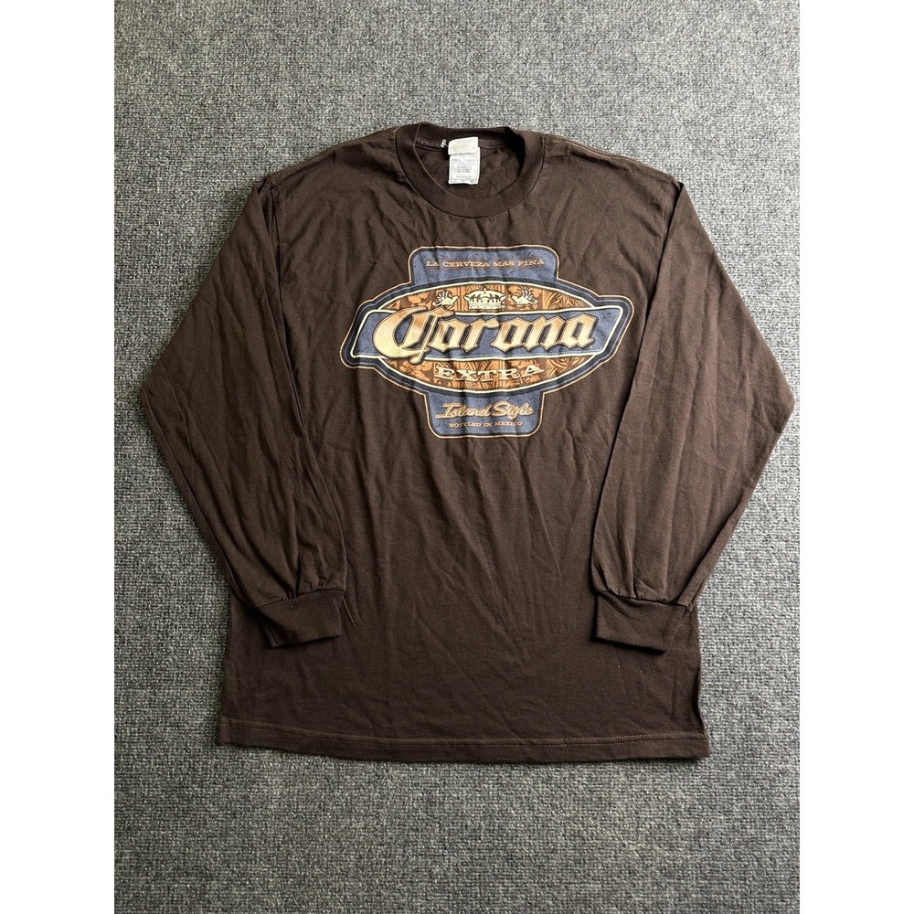 Mens 2000s Corona Extra Island Style Beer Graphic Long Sleeve T Shirt Size L